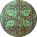 Round Machine Washable Persian Turquoise Traditional Area Rugs, wshtr1685turq