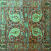 Square Machine Washable Persian Turquoise Traditional Area Rugs, wshtr1685turq