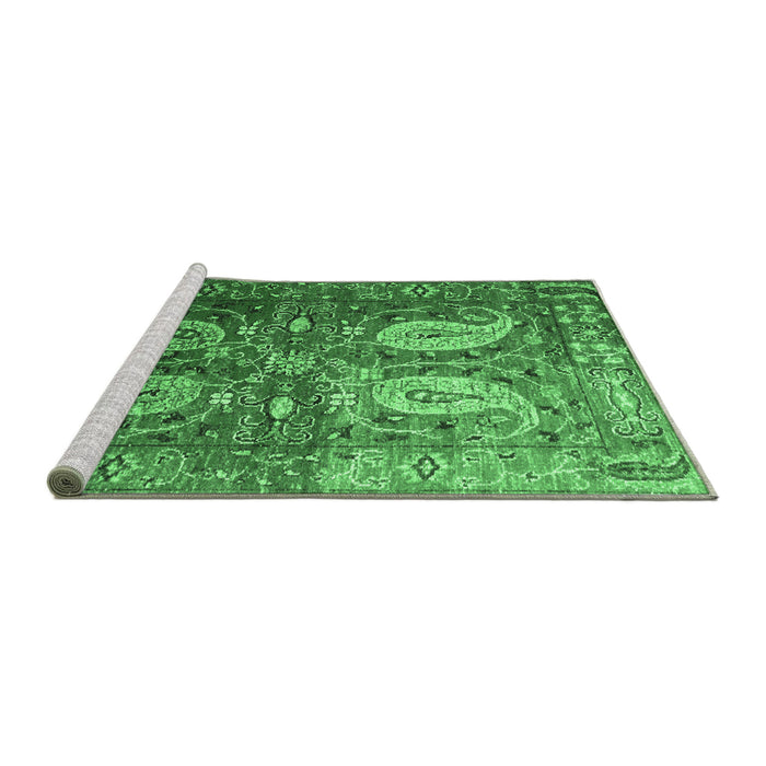 Sideview of Machine Washable Persian Emerald Green Traditional Area Rugs, wshtr1685emgrn