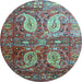 Round Persian Light Blue Traditional Rug, tr1685lblu