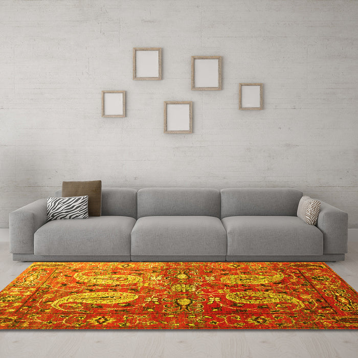 Machine Washable Persian Yellow Traditional Rug in a Living Room, wshtr1685yw