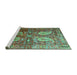 Sideview of Machine Washable Persian Turquoise Traditional Area Rugs, wshtr1685turq