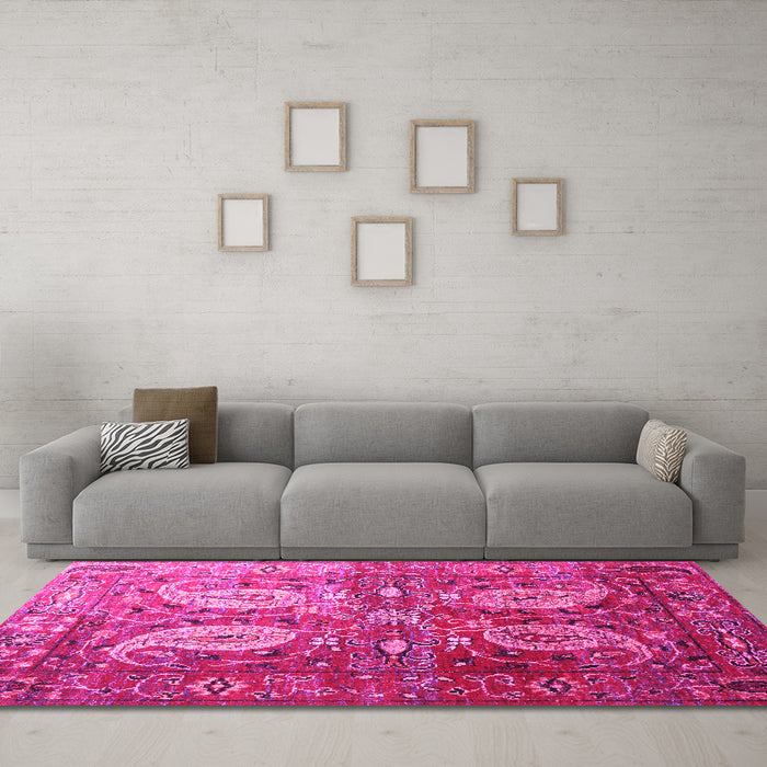 Machine Washable Persian Pink Traditional Rug in a Living Room, wshtr1685pnk