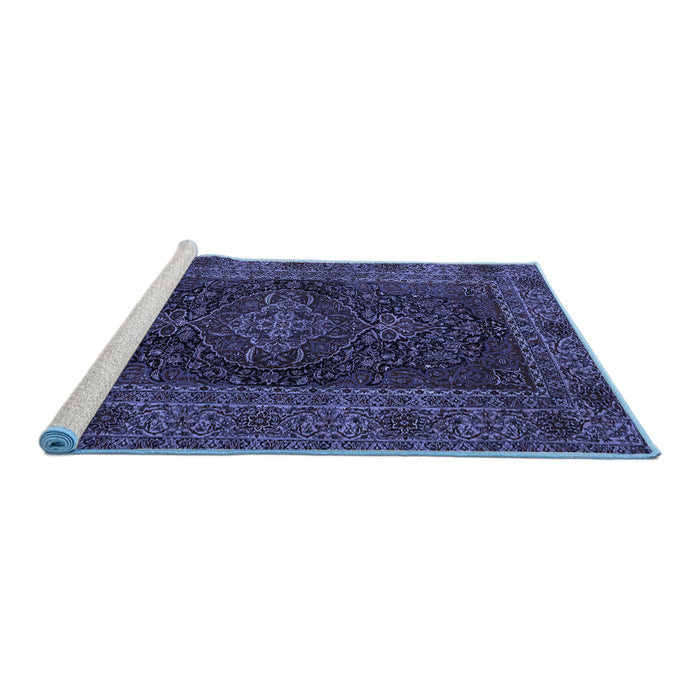 Sideview of Machine Washable Persian Blue Traditional Rug, wshtr1686blu