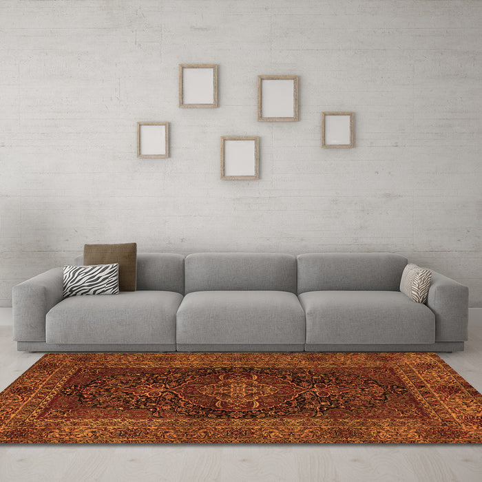 Machine Washable Persian Orange Traditional Area Rugs in a Living Room, wshtr1686org
