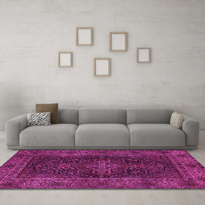 Machine Washable Persian Pink Traditional Rug in a Living Room, wshtr1686pnk