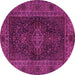 Round Machine Washable Persian Pink Traditional Rug, wshtr1686pnk