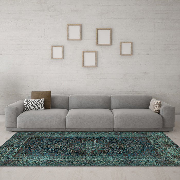 Machine Washable Persian Light Blue Traditional Rug in a Living Room, wshtr1686lblu