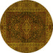 Round Machine Washable Persian Yellow Traditional Rug, wshtr1686yw