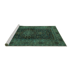 Sideview of Machine Washable Persian Turquoise Traditional Area Rugs, wshtr1686turq
