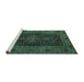 Sideview of Machine Washable Persian Turquoise Traditional Area Rugs, wshtr1686turq