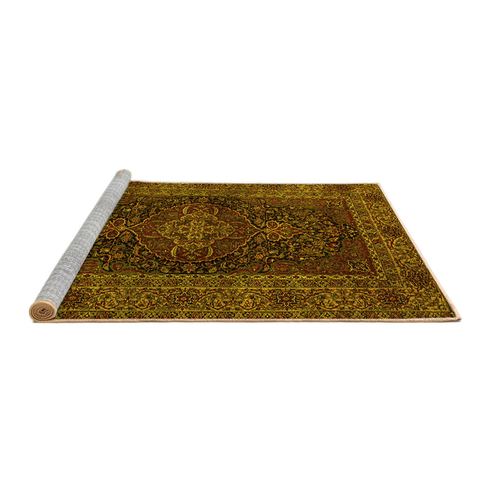 Sideview of Machine Washable Persian Yellow Traditional Rug, wshtr1686yw