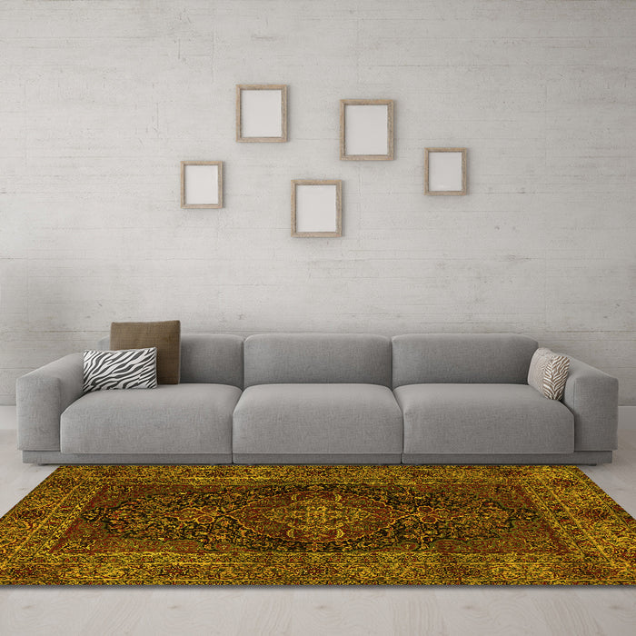 Machine Washable Persian Yellow Traditional Rug in a Living Room, wshtr1686yw