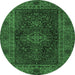 Round Machine Washable Persian Emerald Green Traditional Area Rugs, wshtr1686emgrn