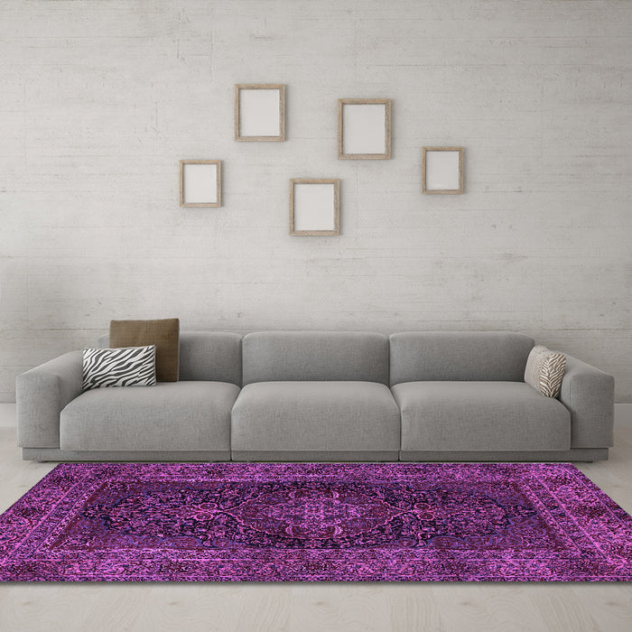 Machine Washable Persian Purple Traditional Area Rugs in a Living Room, wshtr1686pur