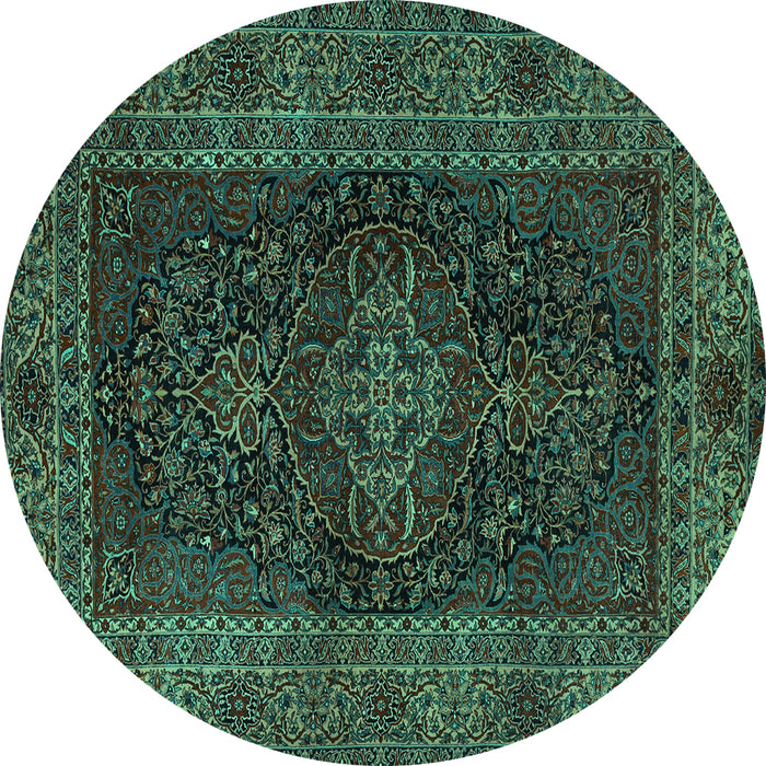 Round Machine Washable Persian Turquoise Traditional Area Rugs, wshtr1686turq