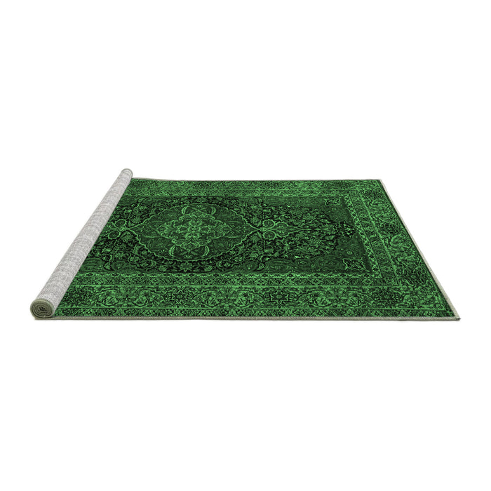 Sideview of Machine Washable Persian Emerald Green Traditional Area Rugs, wshtr1686emgrn
