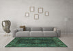 Machine Washable Persian Turquoise Traditional Area Rugs in a Living Room,, wshtr1686turq