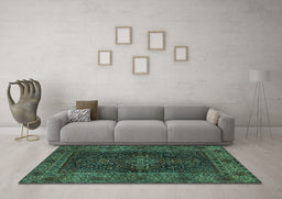 Machine Washable Persian Turquoise Traditional Area Rugs in a Living Room,, wshtr1686turq