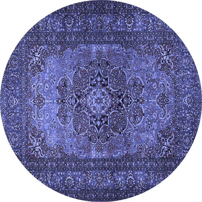 Round Medallion Blue Traditional Rug, tr1687blu