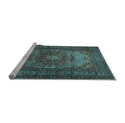 Sideview of Machine Washable Medallion Light Blue Traditional Rug, wshtr1687lblu