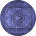 Round Machine Washable Medallion Blue Traditional Rug, wshtr1687blu