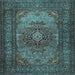 Square Machine Washable Medallion Light Blue Traditional Rug, wshtr1687lblu