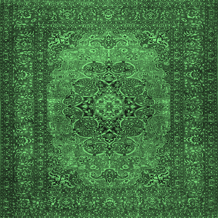 Square Medallion Emerald Green Traditional Rug, tr1687emgrn