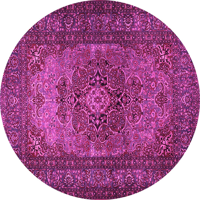 Round Machine Washable Medallion Pink Traditional Rug, wshtr1687pnk