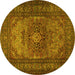 Round Machine Washable Medallion Yellow Traditional Rug, wshtr1687yw