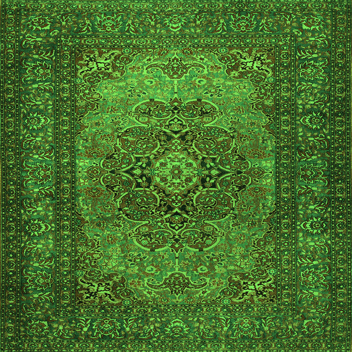 Round Machine Washable Medallion Green Traditional Area Rugs, wshtr1687grn