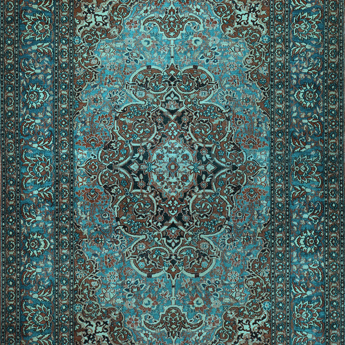 Machine Washable Medallion Light Blue Traditional Rug, wshtr1687lblu