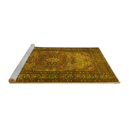 Sideview of Machine Washable Medallion Yellow Traditional Rug, wshtr1687yw