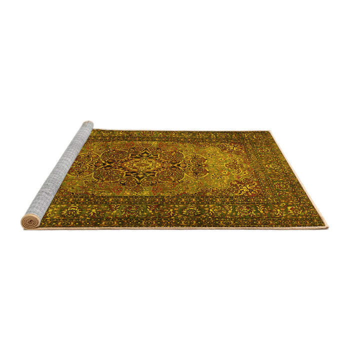 Sideview of Machine Washable Medallion Yellow Traditional Rug, wshtr1687yw