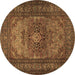 Round Machine Washable Medallion Brown Traditional Rug, wshtr1687brn