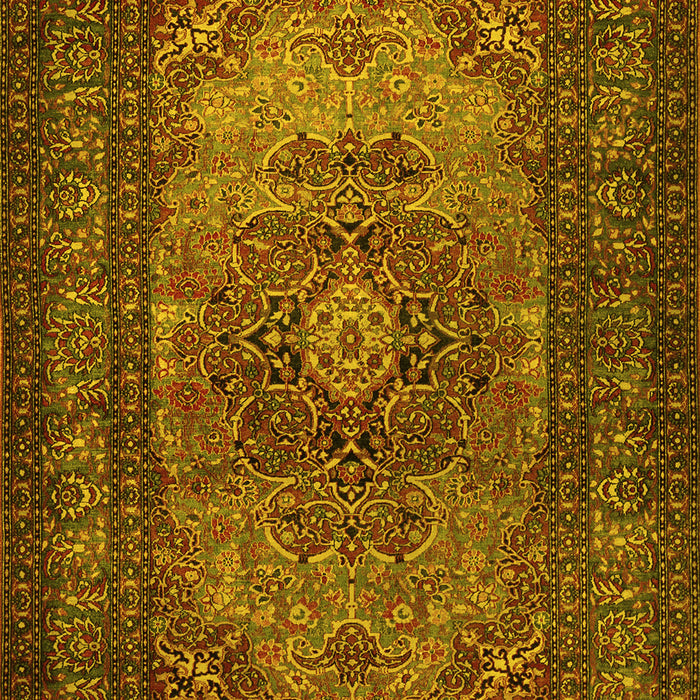 Machine Washable Medallion Yellow Traditional Rug, wshtr1687yw