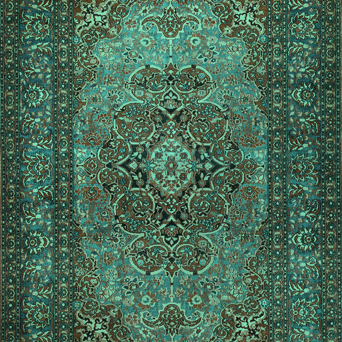 Machine Washable Medallion Turquoise Traditional Area Rugs, wshtr1687turq