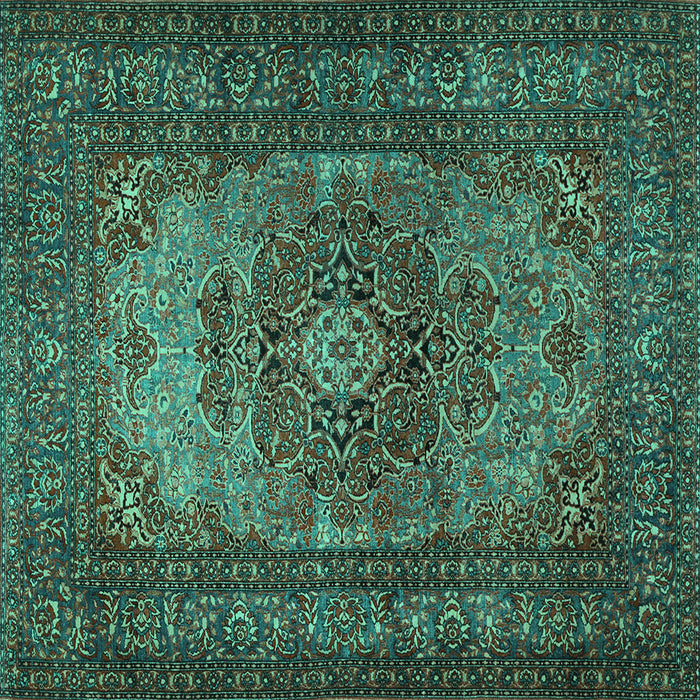 Square Medallion Turquoise Traditional Rug, tr1687turq