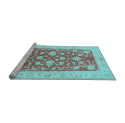 Sideview of Machine Washable Oriental Light Blue Traditional Rug, wshtr1688lblu