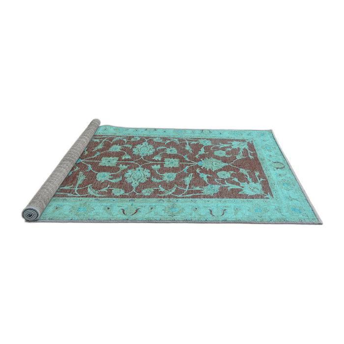 Sideview of Machine Washable Oriental Light Blue Traditional Rug, wshtr1688lblu