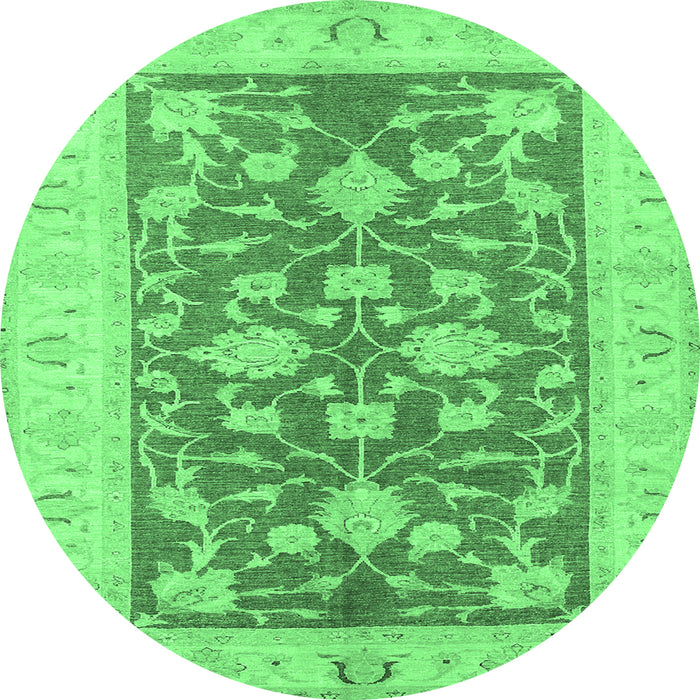 Round Oriental Emerald Green Traditional Rug, tr1688emgrn