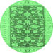 Round Oriental Emerald Green Traditional Rug, tr1688emgrn