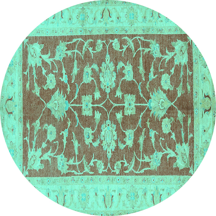 Round Oriental Turquoise Traditional Rug, tr1688turq