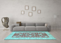 Machine Washable Oriental Light Blue Traditional Rug, wshtr1688lblu