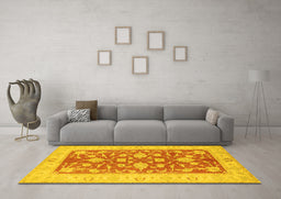 Machine Washable Oriental Yellow Traditional Rug in a Living Room, wshtr1688yw
