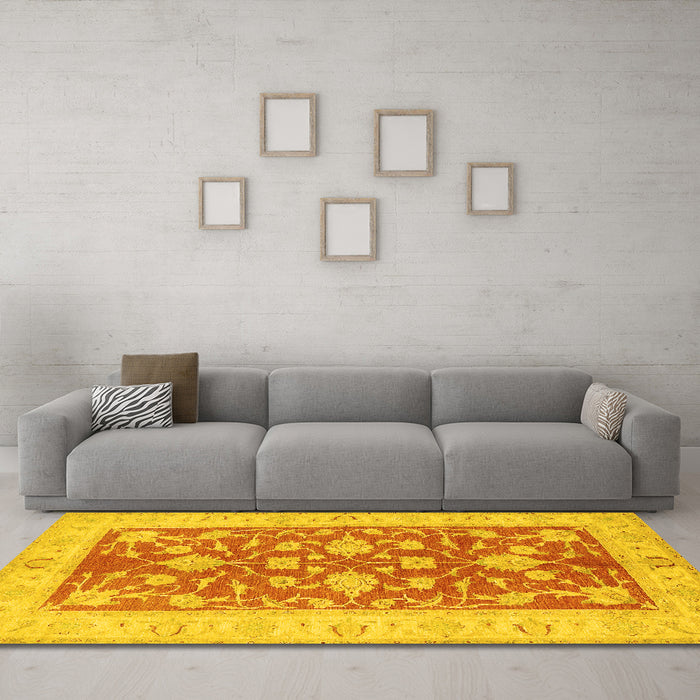 Machine Washable Oriental Yellow Traditional Rug in a Living Room, wshtr1688yw
