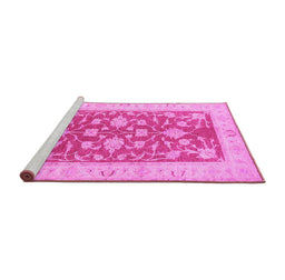 Sideview of Machine Washable Oriental Pink Traditional Rug, wshtr1688pnk