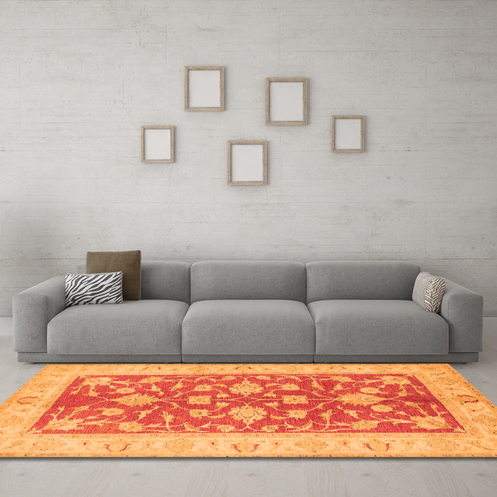 Machine Washable Oriental Orange Traditional Area Rugs in a Living Room, wshtr1688org