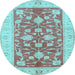 Round Oriental Light Blue Traditional Rug, tr1688lblu