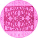 Round Machine Washable Oriental Pink Traditional Rug, wshtr1688pnk